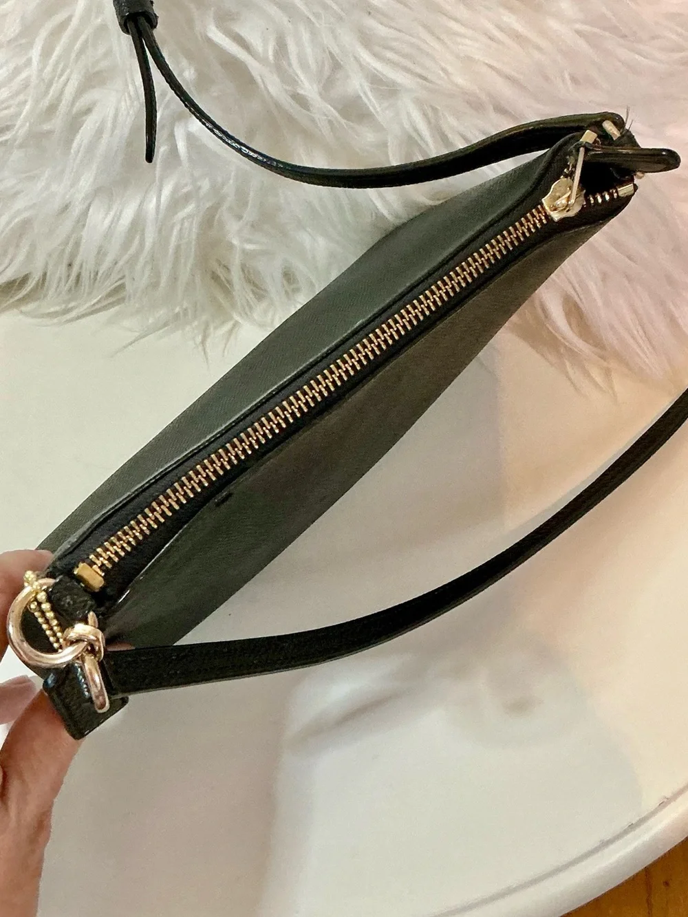 Coach Vintage Black Compact Crossbody Shoulder Bag with Gold Hardware